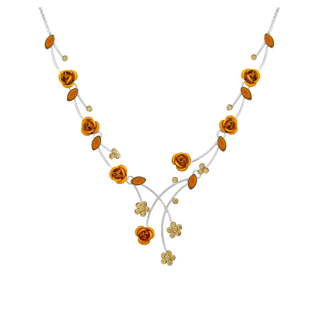 Elegant Rose Necklace with Orange Austrian Element Crystals and Crystal Glass