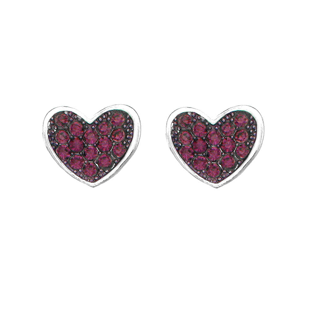 Cutie Heart Earrings with Purple Austrian Element Crystals