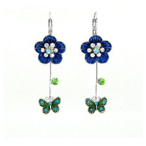 Flower and Butterfly Earrings with Multi color Austrian Element Crystals