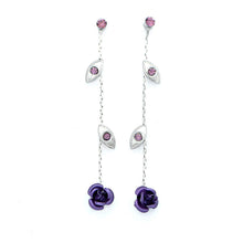 Load image into Gallery viewer, Elegant Rose Earrings with Purple Austrian Element Crystals