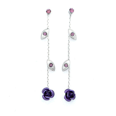 Elegant Rose Earrings with Purple Austrian Element Crystals