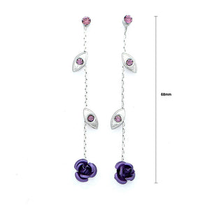 Elegant Rose Earrings with Purple Austrian Element Crystals