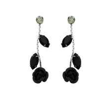 Load image into Gallery viewer, Leaves and Rose Earrings with Black Austrian Element Crystals