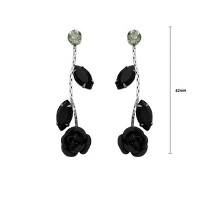 Leaves and Rose Earrings with Black Austrian Element Crystals
