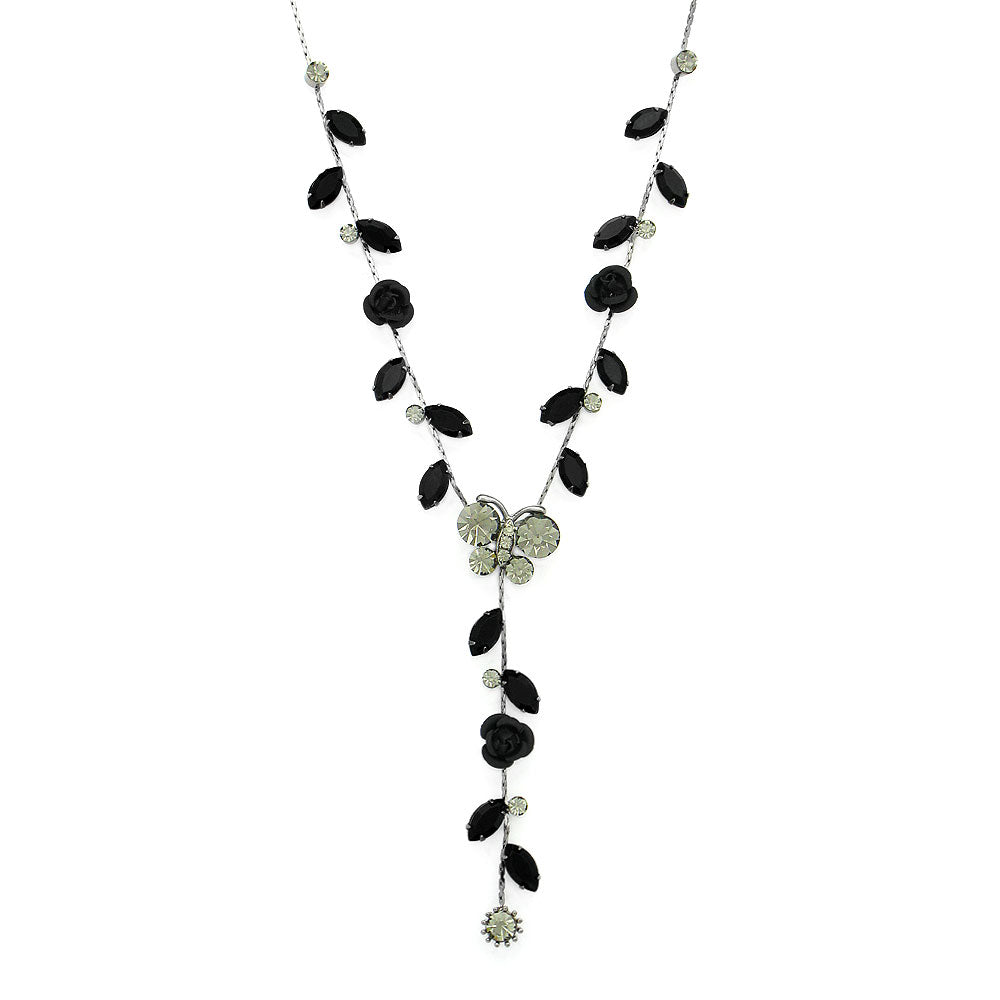 Butterful and Rose Necklace with Black Austrian Element Crystals