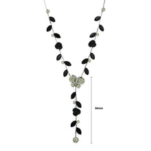 Load image into Gallery viewer, Butterful and Rose Necklace with Black Austrian Element Crystals