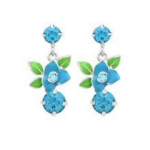 Load image into Gallery viewer, Antique Blue Flower Earrings with Blue Austrian Element Crystals
