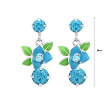 Load image into Gallery viewer, Antique Blue Flower Earrings with Blue Austrian Element Crystals