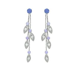 Dazzling Leaves Earrings with Purple and Silver Austrian Element Crystals