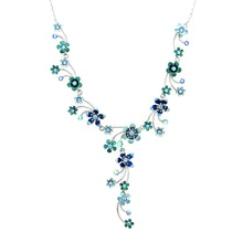 Load image into Gallery viewer, Tiny Blue Flowers Necklace with  Blue Austrian Element Crystals