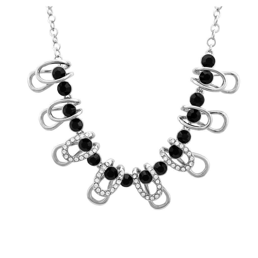 Stylish Necklace with Black and Silver Austrian Element Crystals