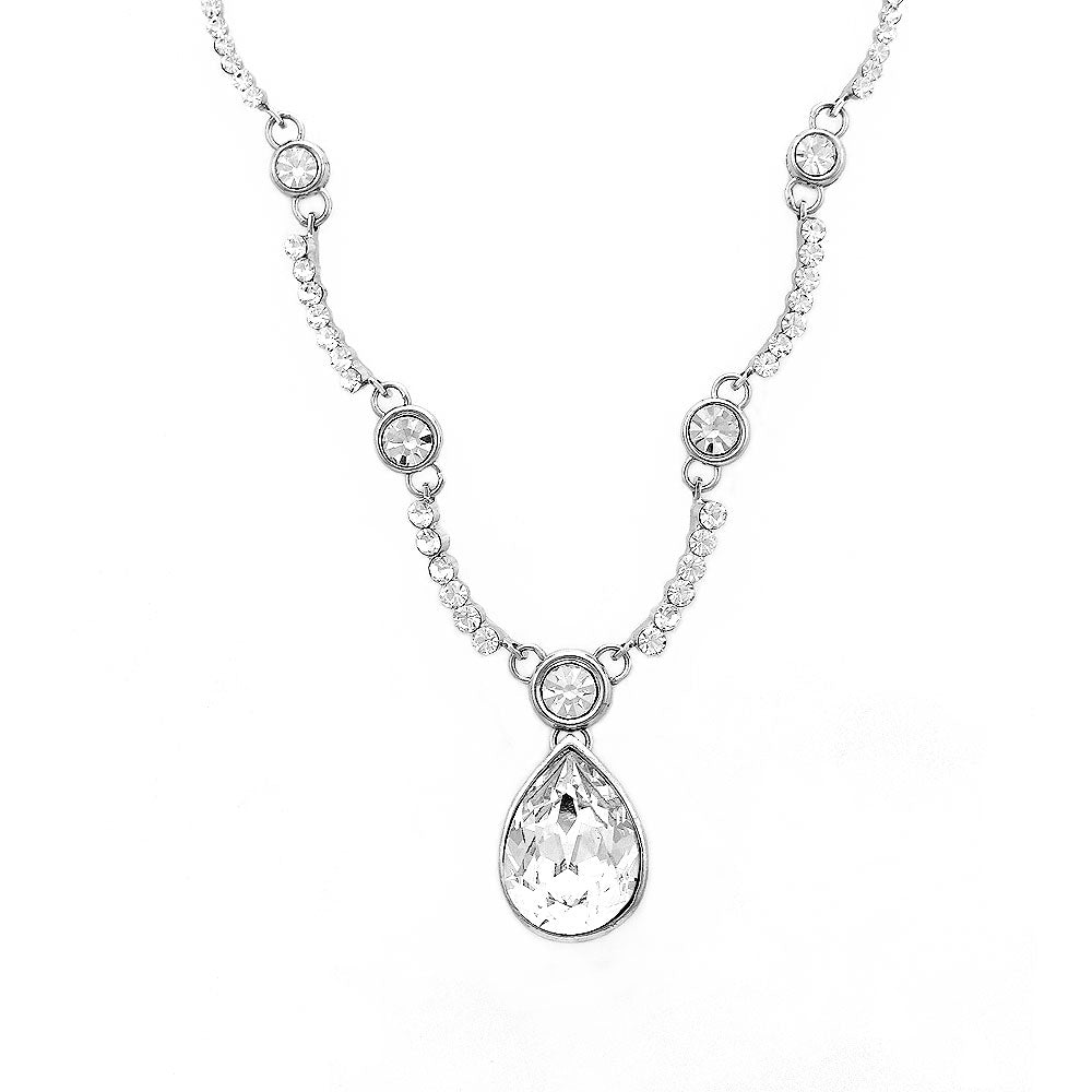 Glistening Teardrop Necklace with Silver Austrian Element Crystals