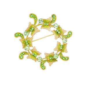 Dazzling Butterfly Garland Brooch with Green Austrian Element Crystals