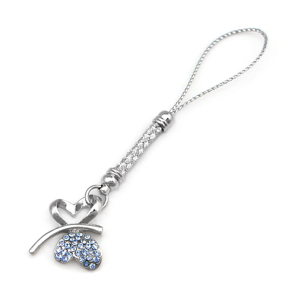 White Strap with Double Heart Butterfly in Blue Austrian Element Crystals