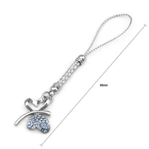 White Strap with Double Heart Butterfly in Blue Austrian Element Crystals