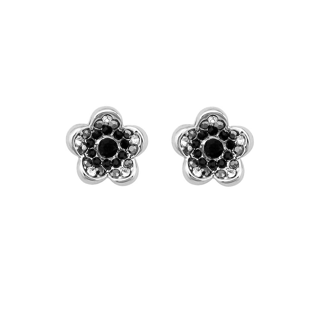Charming Flower Earrings with Black Austrian Element Crystals