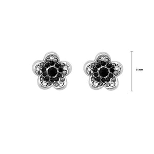 Charming Flower Earrings with Black Austrian Element Crystals
