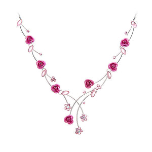 Elegant Rose Necklace with Pink Austrian Element Crystals and Crystal Glass