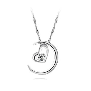 925 Sterling Silver Heart Shape & Moon Pendant with 45cm Necklace