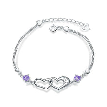 Load image into Gallery viewer, White Gold Plated 925 Sterling Silver with Purple Cublic Zirconia Heart-shaped Bracelet