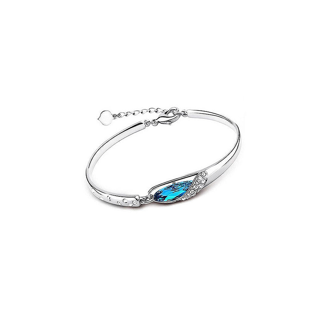 White Gold Plated 925 Sterling Silver with Blue Cubic Zirconia Bangles