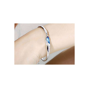 White Gold Plated 925 Sterling Silver with Blue Cubic Zirconia Bangles