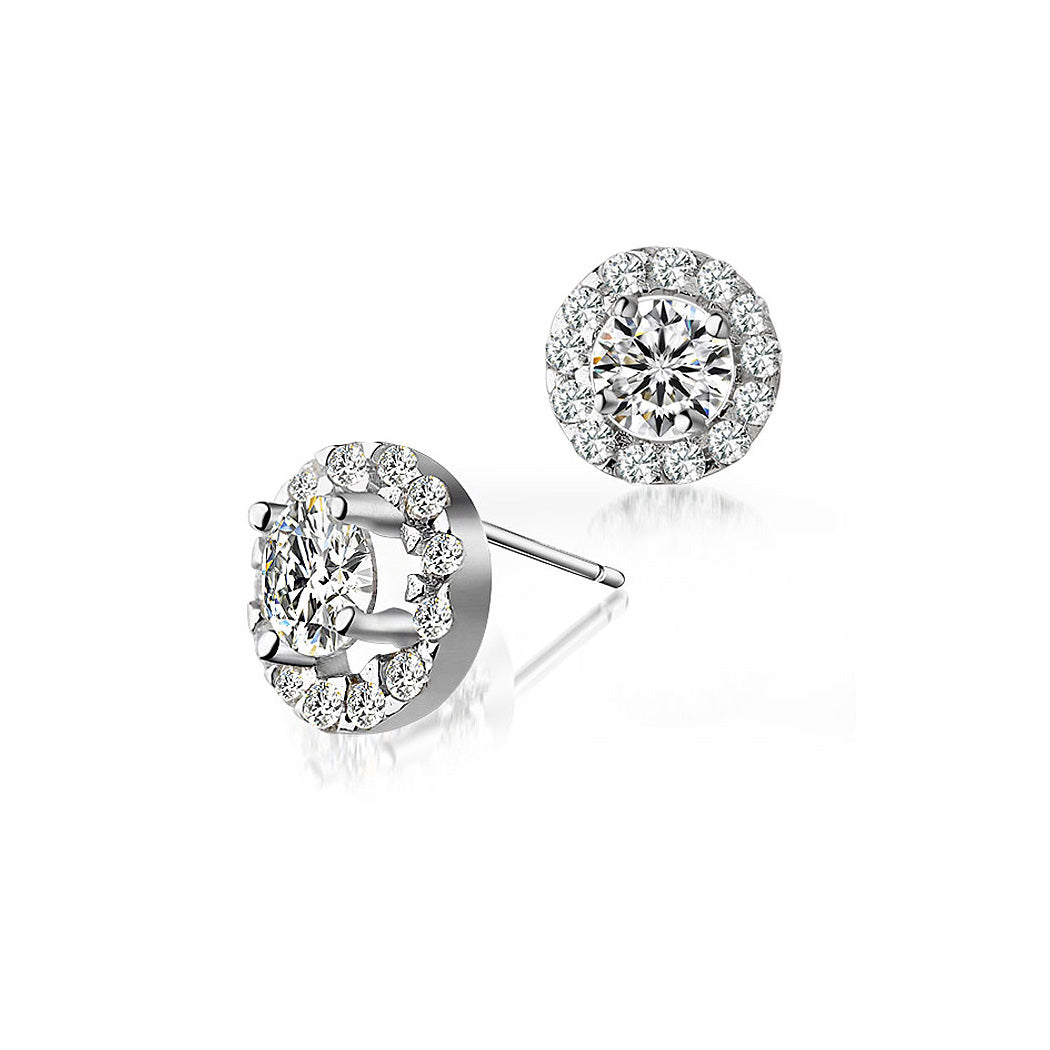 White Gold Plated 925 Sterling Silver with White Cubic Zirconia Stud Earrings