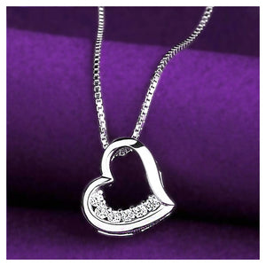 White Gold Plated 925 Sterling Silver Heart-shaped Pendant with Cubic Zirconia and Necklace