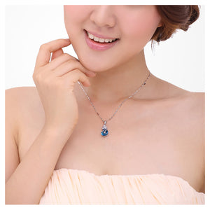 White Gold Plated 925 Sterling Silver Pendant with Blue Cubic Zirconia and 45cm Necklace