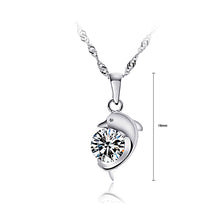 Load image into Gallery viewer, White Gold Plated 925 Sterling Silver Dolphin Pendant with White Cubic Zirconia and 40cm Necklace