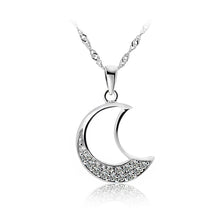Load image into Gallery viewer, White Gold Plated 925 Sterling Silver Moon Pendant with White Cubic Zirconia and 45cm Necklace