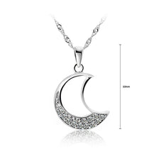 Load image into Gallery viewer, White Gold Plated 925 Sterling Silver Moon Pendant with White Cubic Zirconia and 45cm Necklace