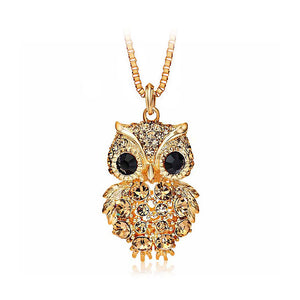 Owl Pendant with Champagne Gold Austrian Element Crystal with Necklace