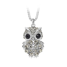 Load image into Gallery viewer, Owl Pendant with Black Austrian Element Crystal with Necklace