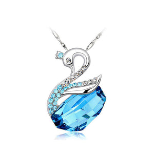 925 Sterling Silver Swan Pendant with Blue Austrian Element Crystals and 46cm Necklace