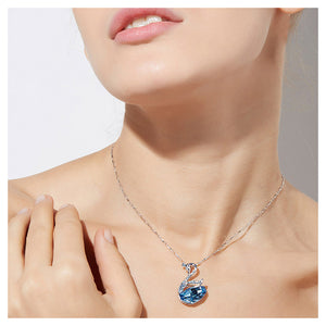 925 Sterling Silver Swan Pendant with Blue Austrian Element Crystals and 46cm Necklace