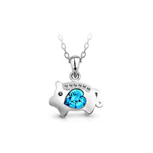 Load image into Gallery viewer, Chinese Zodiac Pig Pendant with Blue Austrian Element Crystal and Necklace