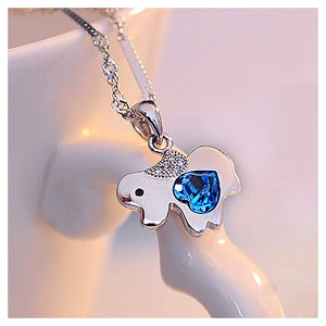 Chinese Zodiac Dog Pendant with Blue Austrian Element Crystal and Necklace