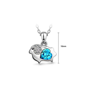 Chinese Zodiac Ram Pendant with Blue Austrian Element Crystal and Necklace