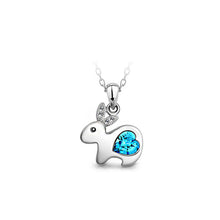 Load image into Gallery viewer, Chinese Zodiac Rabbit Pendant with Blue Austrian Element Crystal and Necklace