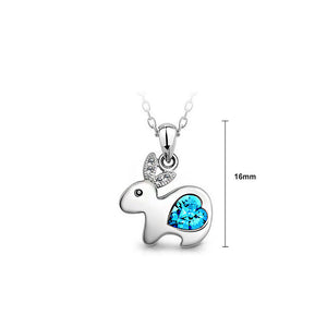 Chinese Zodiac Rabbit Pendant with Blue Austrian Element Crystal and Necklace