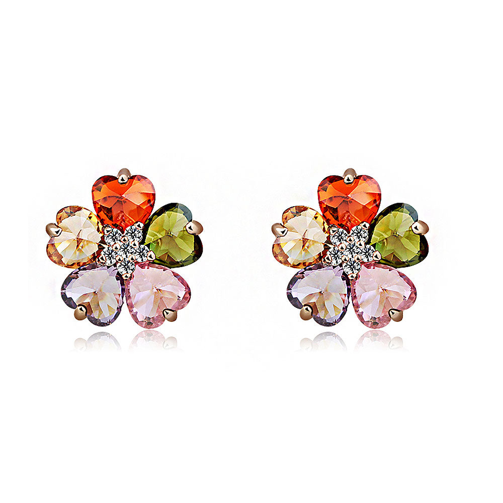 Colorful Flower Cubic Zircon Stud Earrings