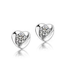 Load image into Gallery viewer, 925 Sterling Silver Heart-shaped with White Cubic Zircon Stud Earrings