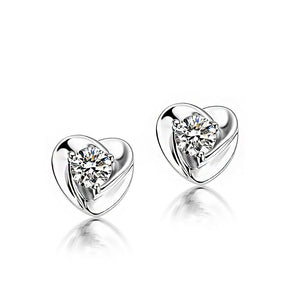 925 Sterling Silver Heart-shaped with White Cubic Zircon Stud Earrings