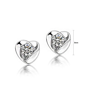 925 Sterling Silver Heart-shaped with White Cubic Zircon Stud Earrings