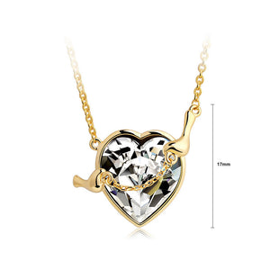 Golden Heart-shape Pendant with White Austrian Element Crystal Necklace