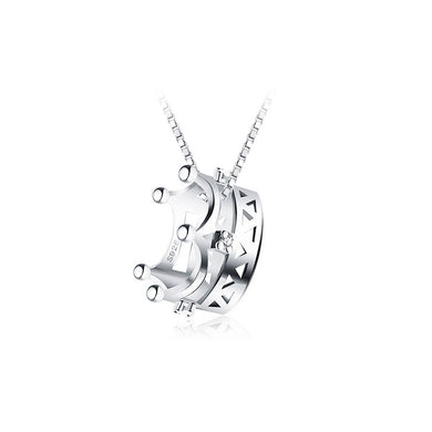 925 Sterling Silver Imperial Crown Pendant with Silver Cubic Zircon and 40cm Necklace