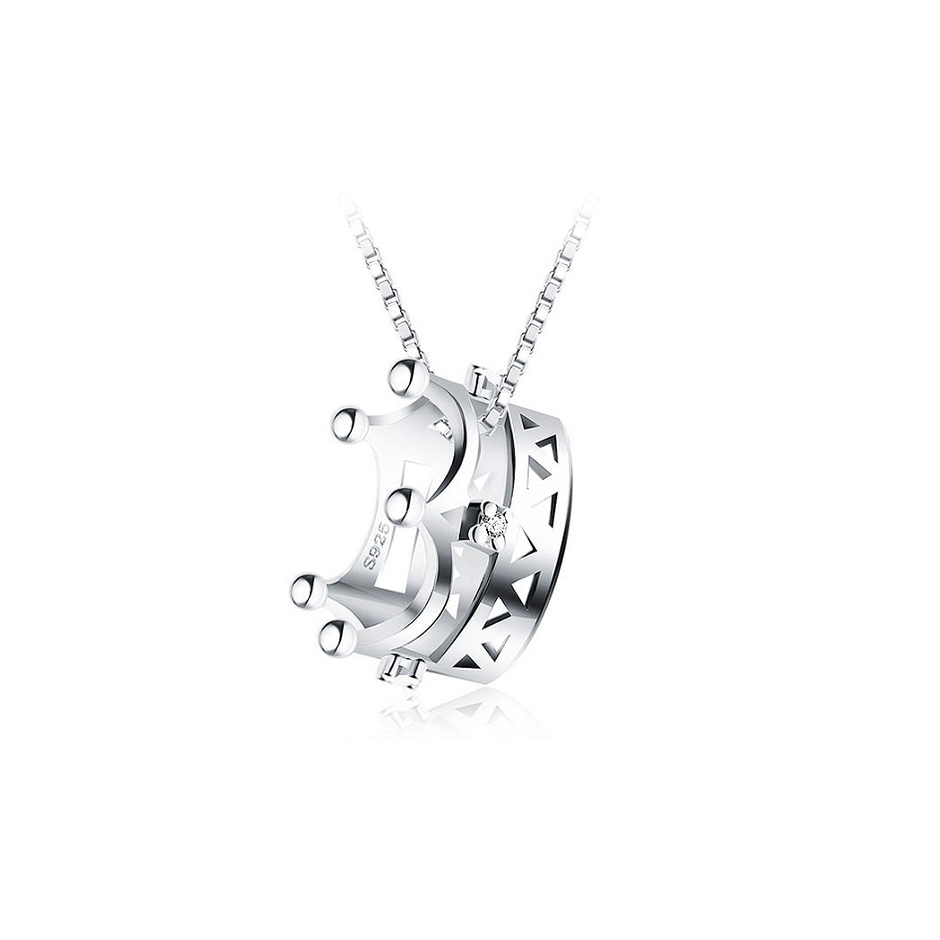 925 Sterling Silver Imperial Crown Pendant with Silver Cubic Zircon and 40cm Necklace
