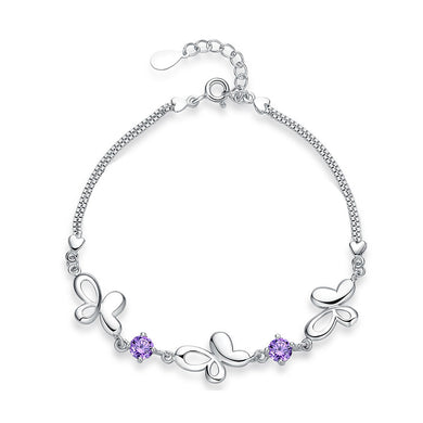 925 Sterling Silver with Purple Cubic Zircon Butterfly Bracelet