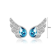 Load image into Gallery viewer, 925 Sterling Silver Angel Wing Stud Earrings with Blue Austrian Element Crystal - Glamorousky